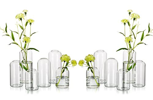 Glass Bud Vases for Flowers - Hewory Blown Modern Small Glass Vases for Centerpieces Set of 12, Mini Clear Bulk Flower Vases for Wedding Party Events Home Decor Floral Arrangement (Not Include Flower) | Amazon (US)
