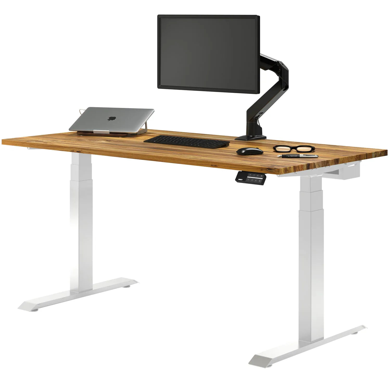 Desky Dual Hardwood Sit Stand Desk - Teak / 60 x 30 inches / White | 43643322433858 | Lowe's