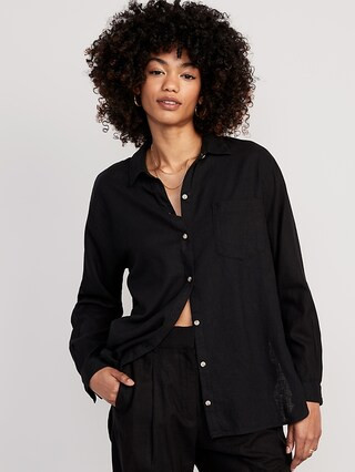 Linen-Blend Boyfriend Shirt for Women | Old Navy (US)