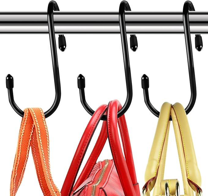 HiGift 8 Pack Purse Hanger for Closet, Vinyl Coated Unique Twist Design Black Bag Hanger Hooks, 5... | Amazon (US)