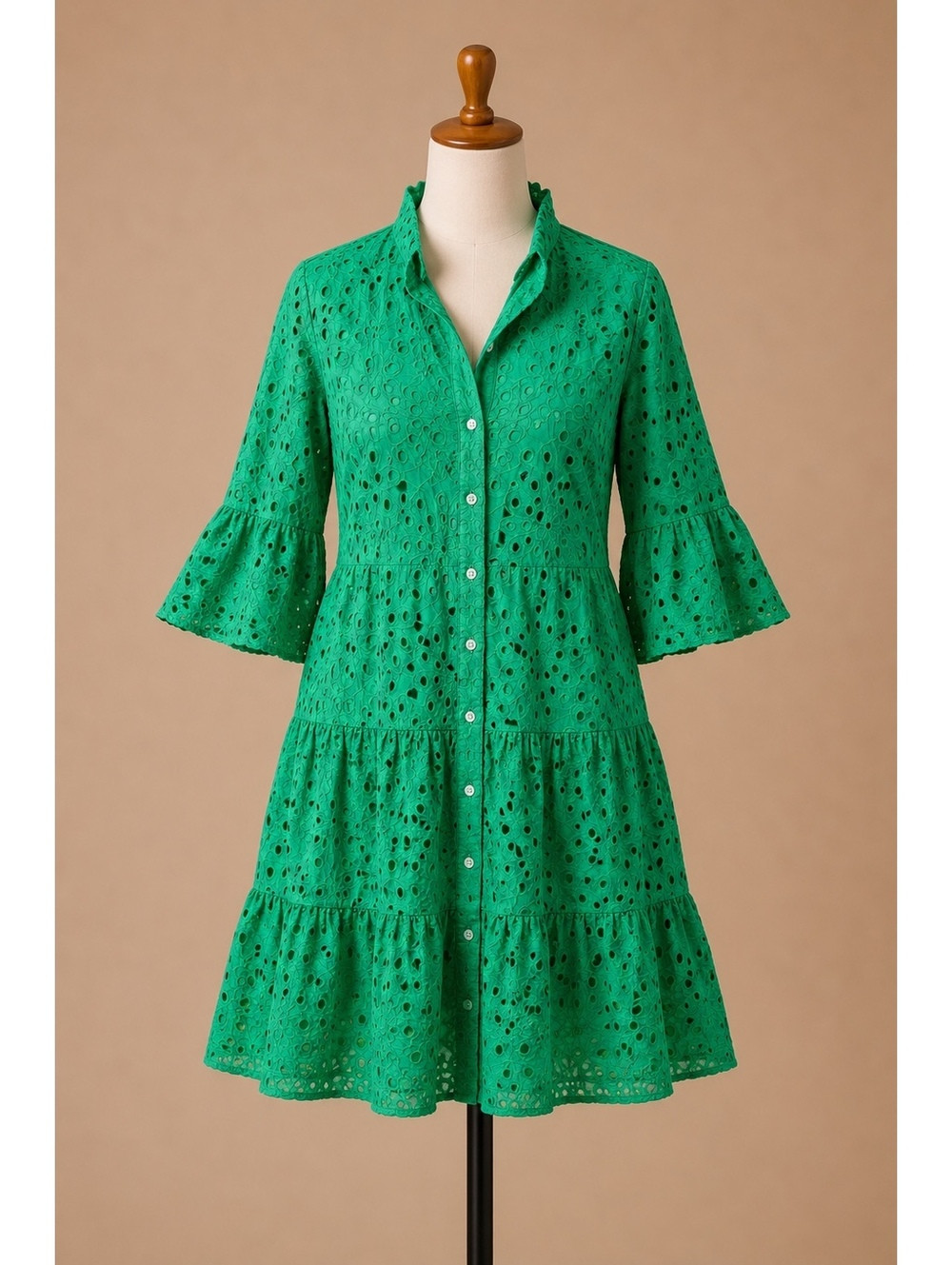 Anne Klein Green Eyelet Tiered Midi Dress Size S | Poshmark