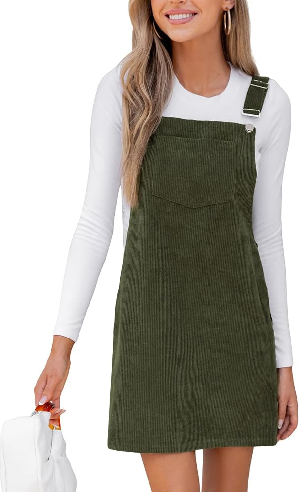 CUPSHE Women's Corduroy Overall Mini Fall Dress Square Neck Adjustable Straps Front Pocket Side B... | Amazon (US)