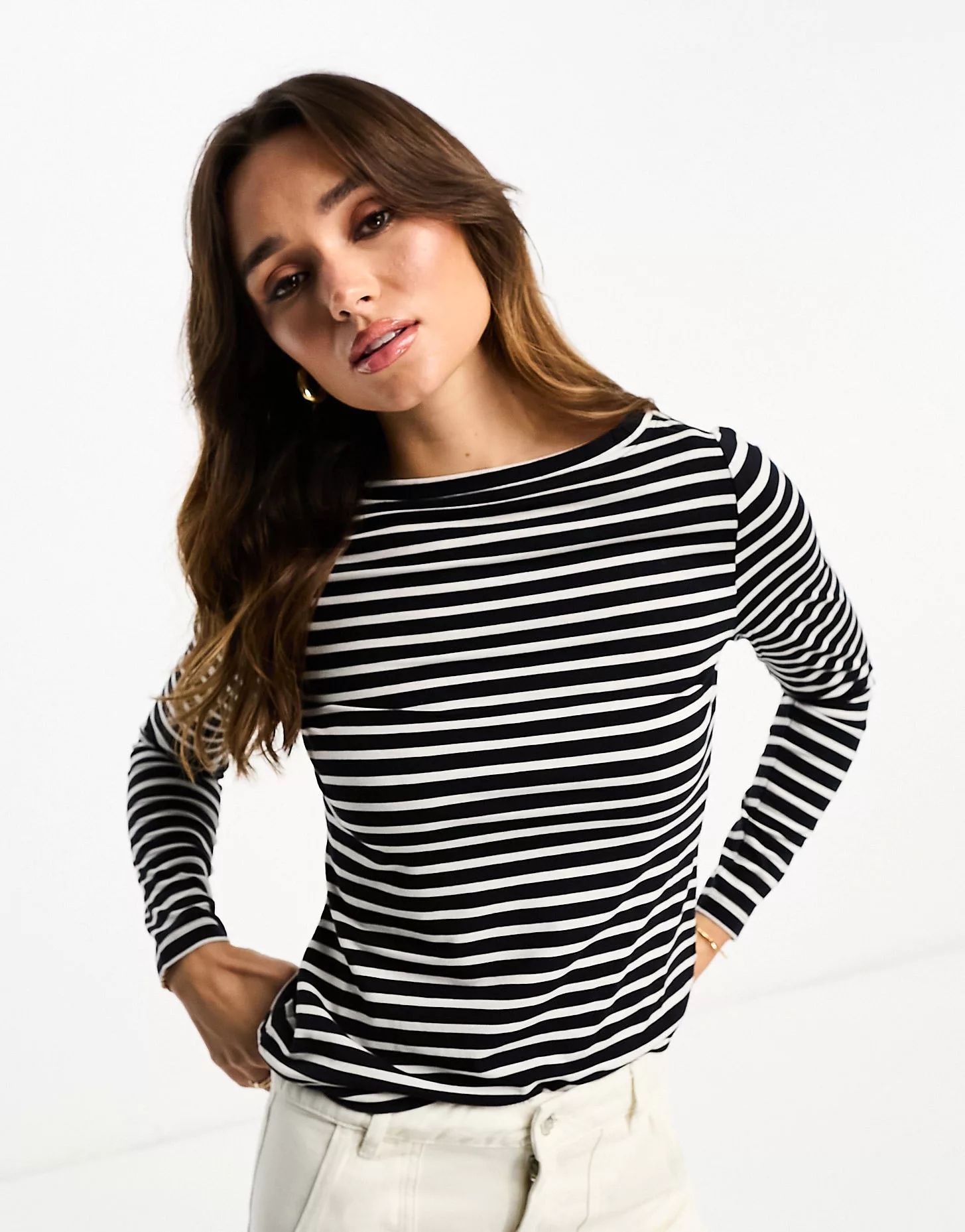 ASOS DESIGN long sleeve striped t-shirt in navy | ASOS (Global)