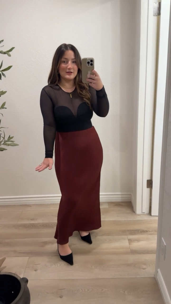 Bodysuit size medium 
Skirt size medium short (linked similar) 
Heels run tts 

#LTKHoliday #LTKSeasonal #LTKParties