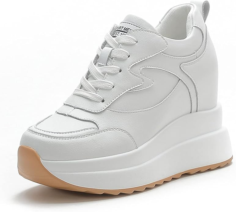 AONEGOLD Platform Sneakers High Hidden Heel Sneakers for Women Wedge Sneakers Leather Upper Fashi... | Amazon (US)