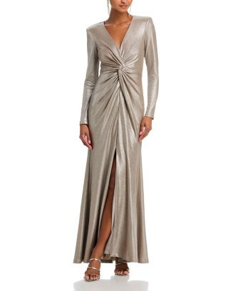 Long Sleeved V Neck Twist Waist Mermaid Gown | Bloomingdale's (US)