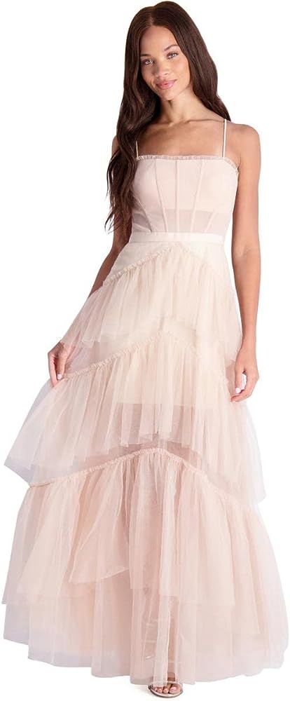 BCBG Max Azria OLY Women’s Tiered Ruffle Tulle Sleeveless Corset Evening Gown | Amazon (US)