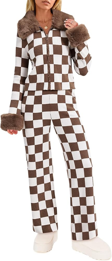 Yousify Winter Sweater Sets Ski Outfits for Women Color Block Skiing Clothes | Amazon (US)