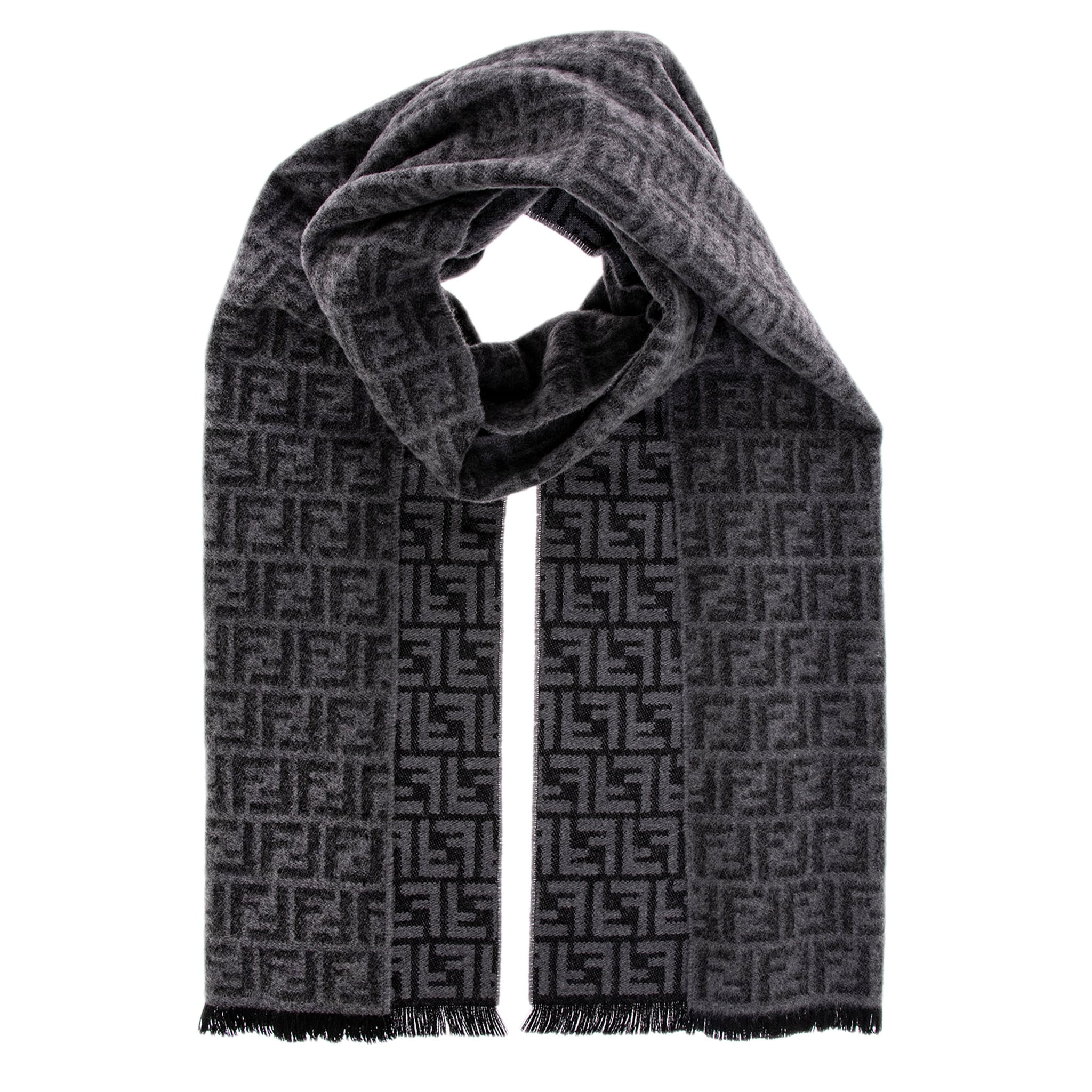 Fendi Men's FF Scarf in Wool - Gray and Dark Gray | Overstock