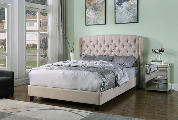 Best Master Furniture Yvette Upholstered Tufted with Wingback Platform Bed, King, Beige | Amazon (US)