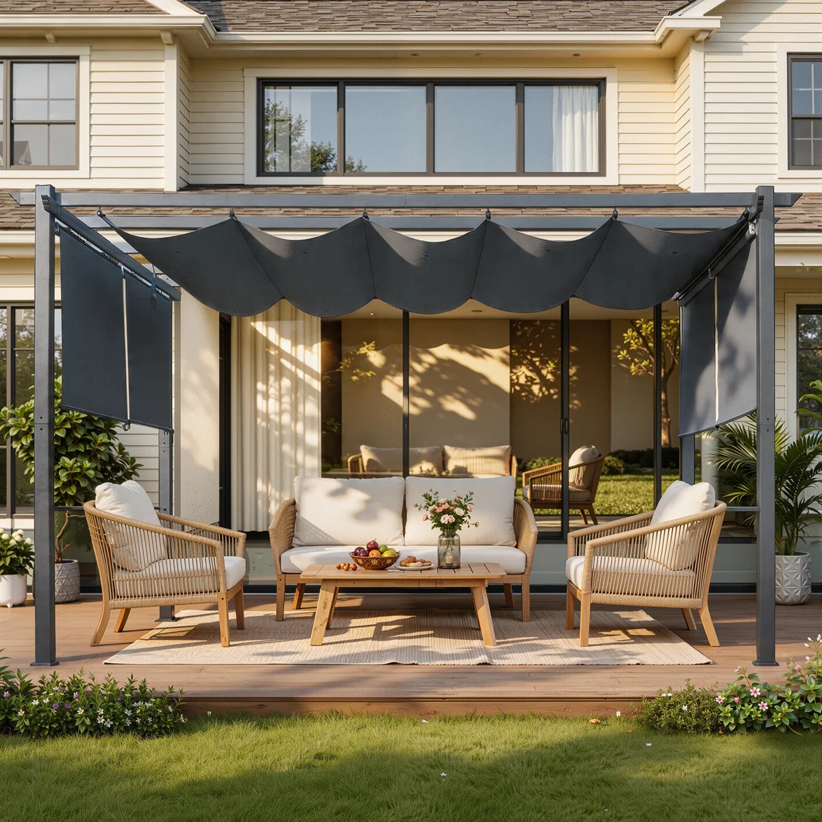 EROMMY 10x13 Ft Aluminum Pergola with Retractable Canopy, Heavy-Duty Metal Frame and Adjustable S... | Wayfair North America