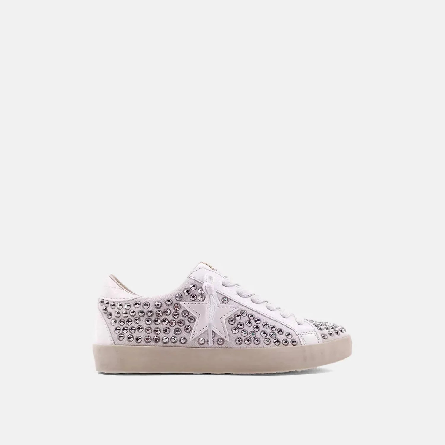 Girl's Studded Sneakers In Beige | Shop Simon