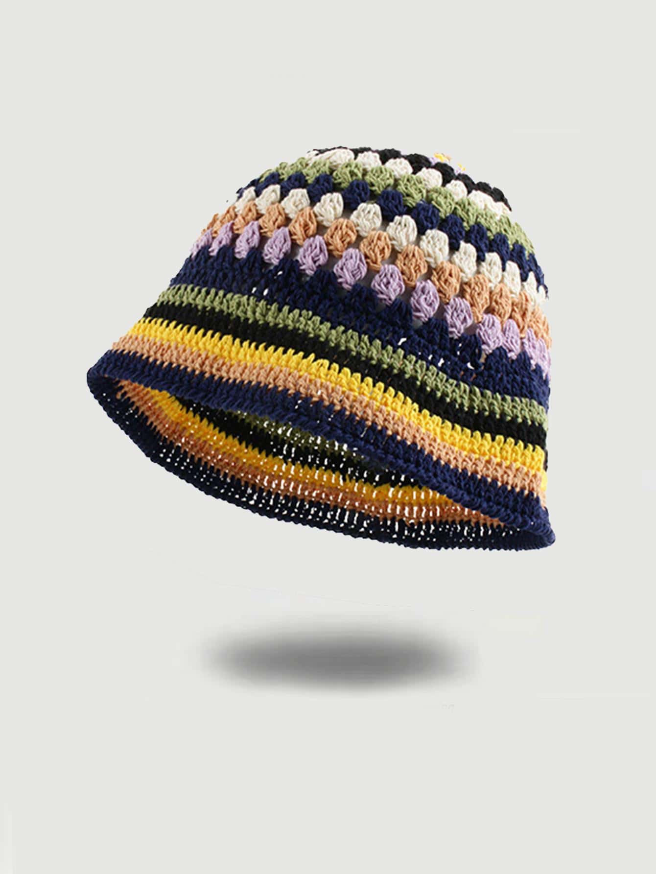 1pc Women Color Block Striped Pattern Casual Crochet Bucket Hat For Daily Life | SHEIN