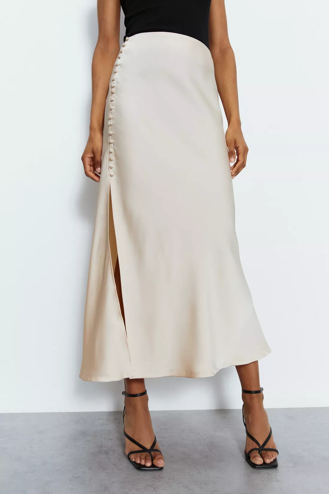 Skirts | Button Down Midi Split Skirt | Warehouse | Warehouse UK & IE