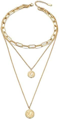 Jinbaoying Gold Coin Necklace for Women Vintage Carved Coin Pendant Necklace 14K Gold Plated Chai... | Amazon (US)