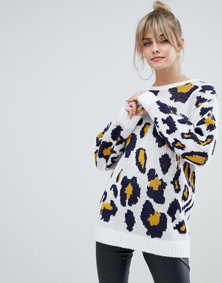 PrettyLittleThing oversized sweater in leopard print - Multi | ASOS US
