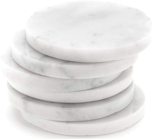 White Marble Stone Coasters for Drinks (100% Real Solid Marble), Set of 6, with Holder | Perfect Hou | Amazon (US)