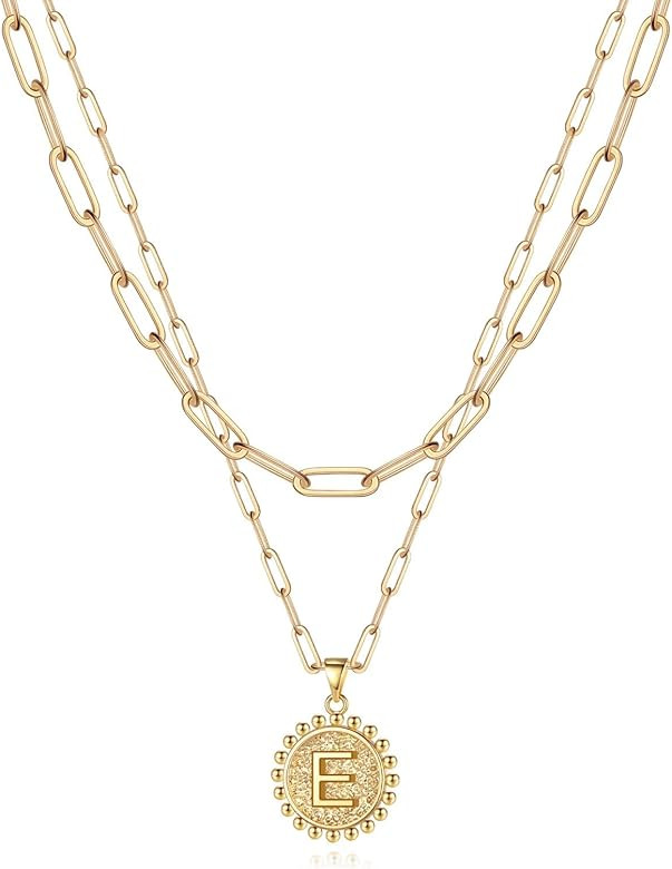 Yoosteel Gold Initial Necklaces for Women Girls, 14K Gold Plated Dainty Layering Paperclip Link C... | Amazon (US)