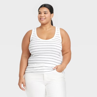 Women's Slim Fit Tank Top - Universal Thread™ Slim Fit Navy Blue Striped 4X: Scoopneck, Pullover, Midweight | Target