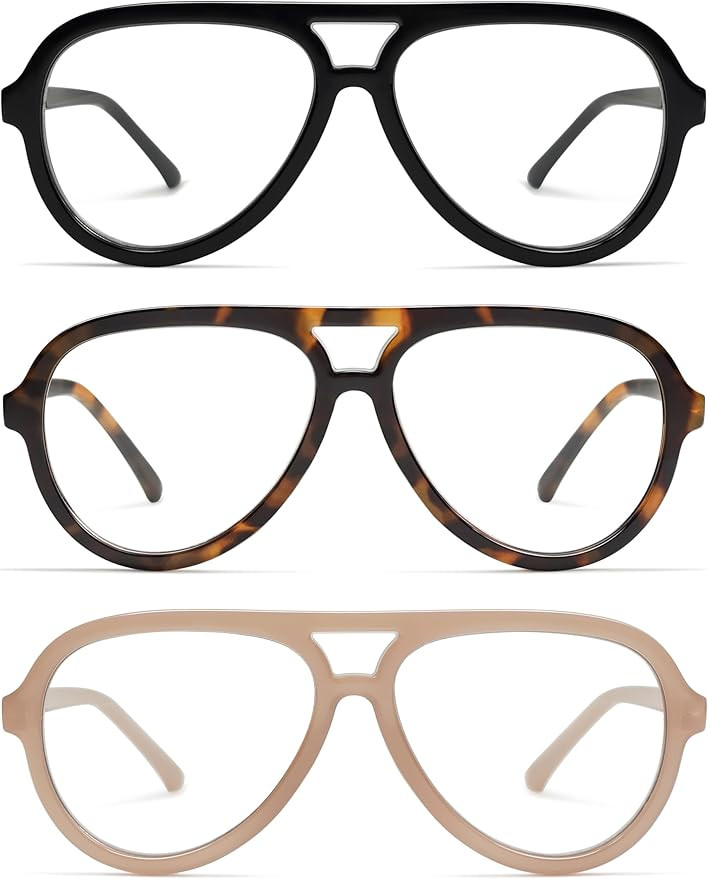 AMOMOMA 3 Pack Retro Aviator Reading Glasses for Women Men,Classic Large Oversized Reader Blue Li... | Amazon (US)