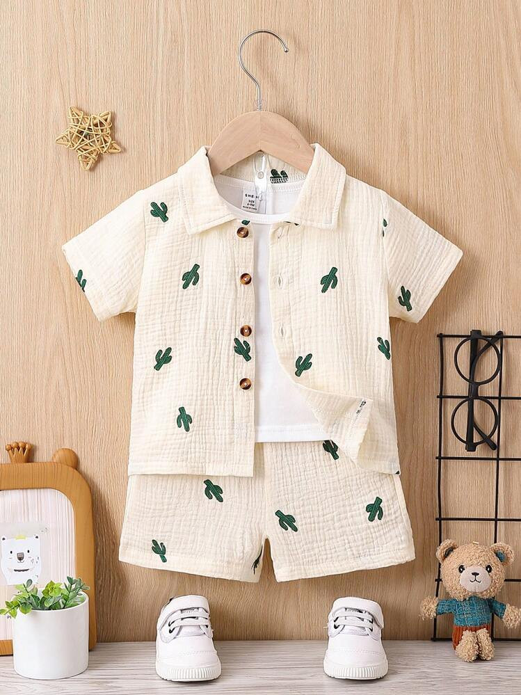 SHEIN Vintaside Kids Baby Boy Cactus Print Shirt & Shorts Without Tee | SHEIN