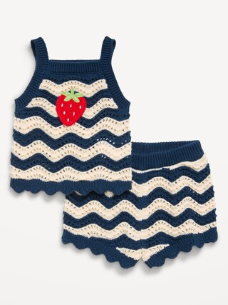 Sleeveless Striped Sweater-Knit Top and Shorts Set for Baby | Old Navy (US)