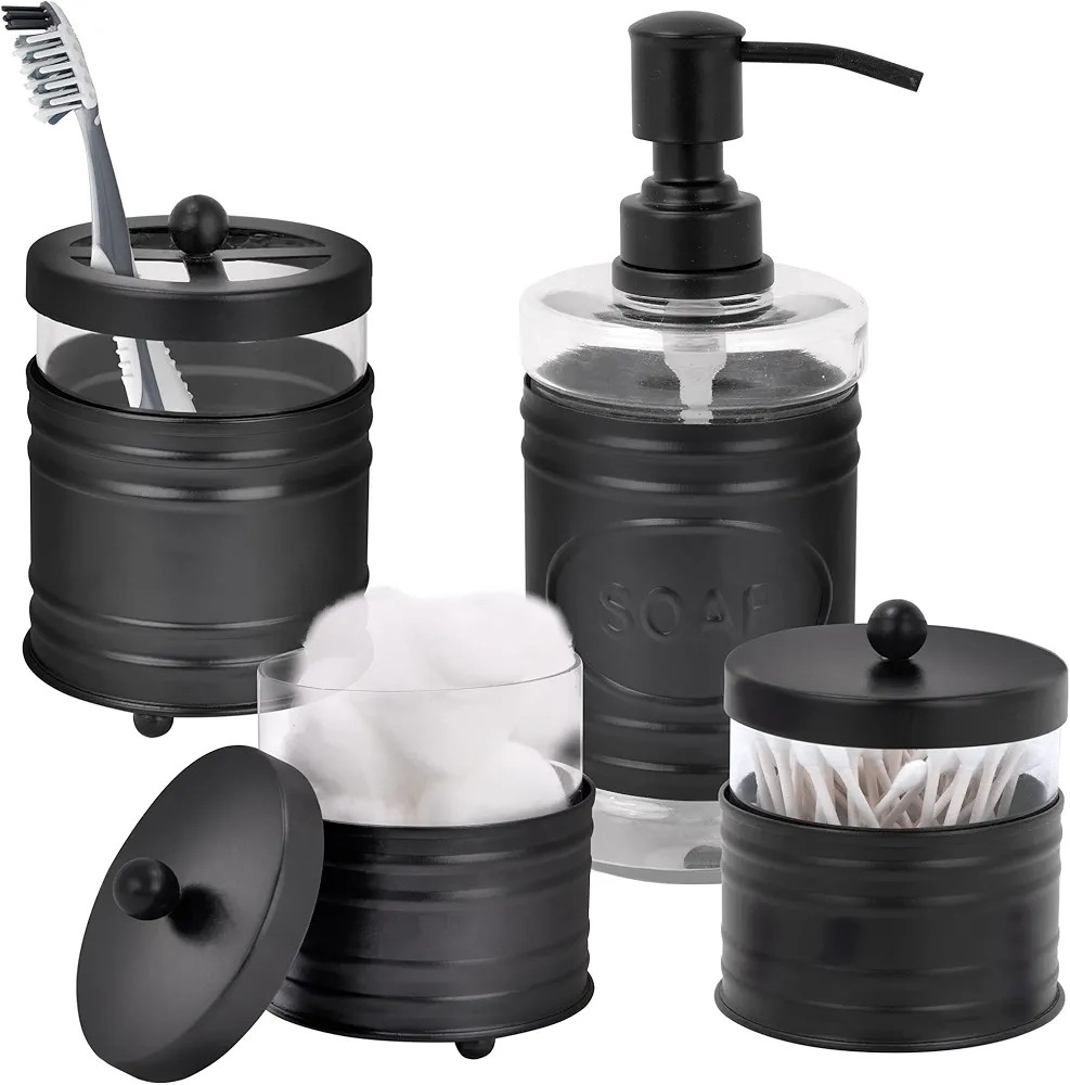 Autumn Alley Modern Farmhouse Glass and Black Bathroom Accessories Set (4 PCS) - Lotion Soap Disp... | Amazon (US)