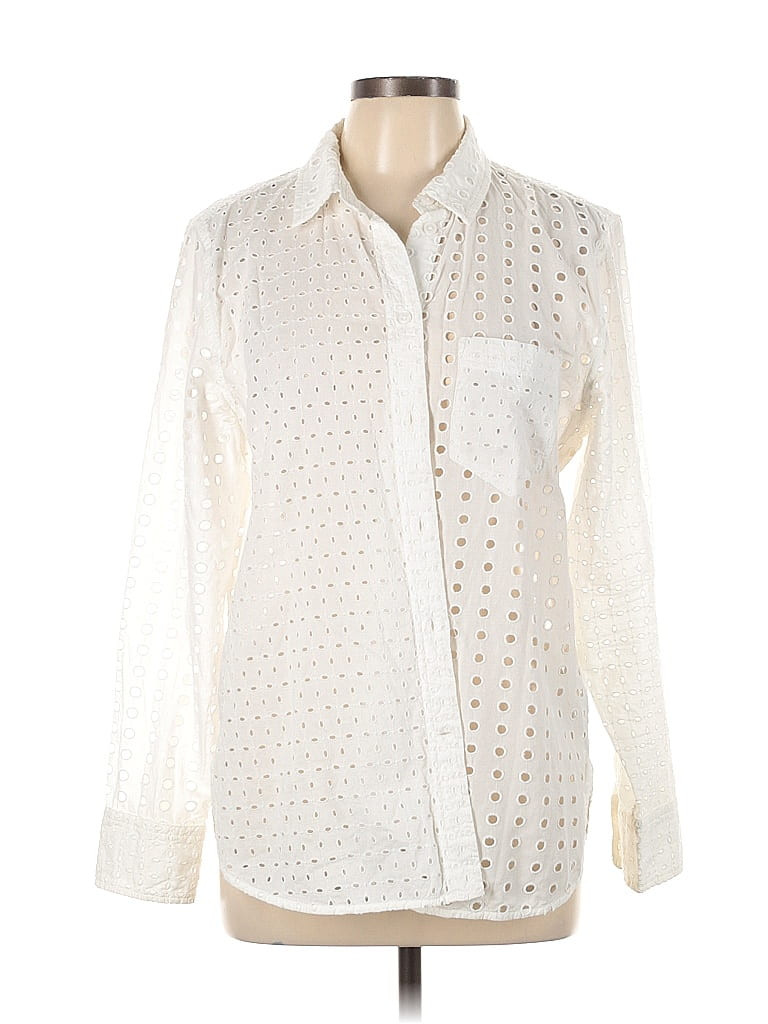 J. Crew Long Sleeve Button Down Shirt: Ivory Polka Dots Tops - Size 12 | ThredUp