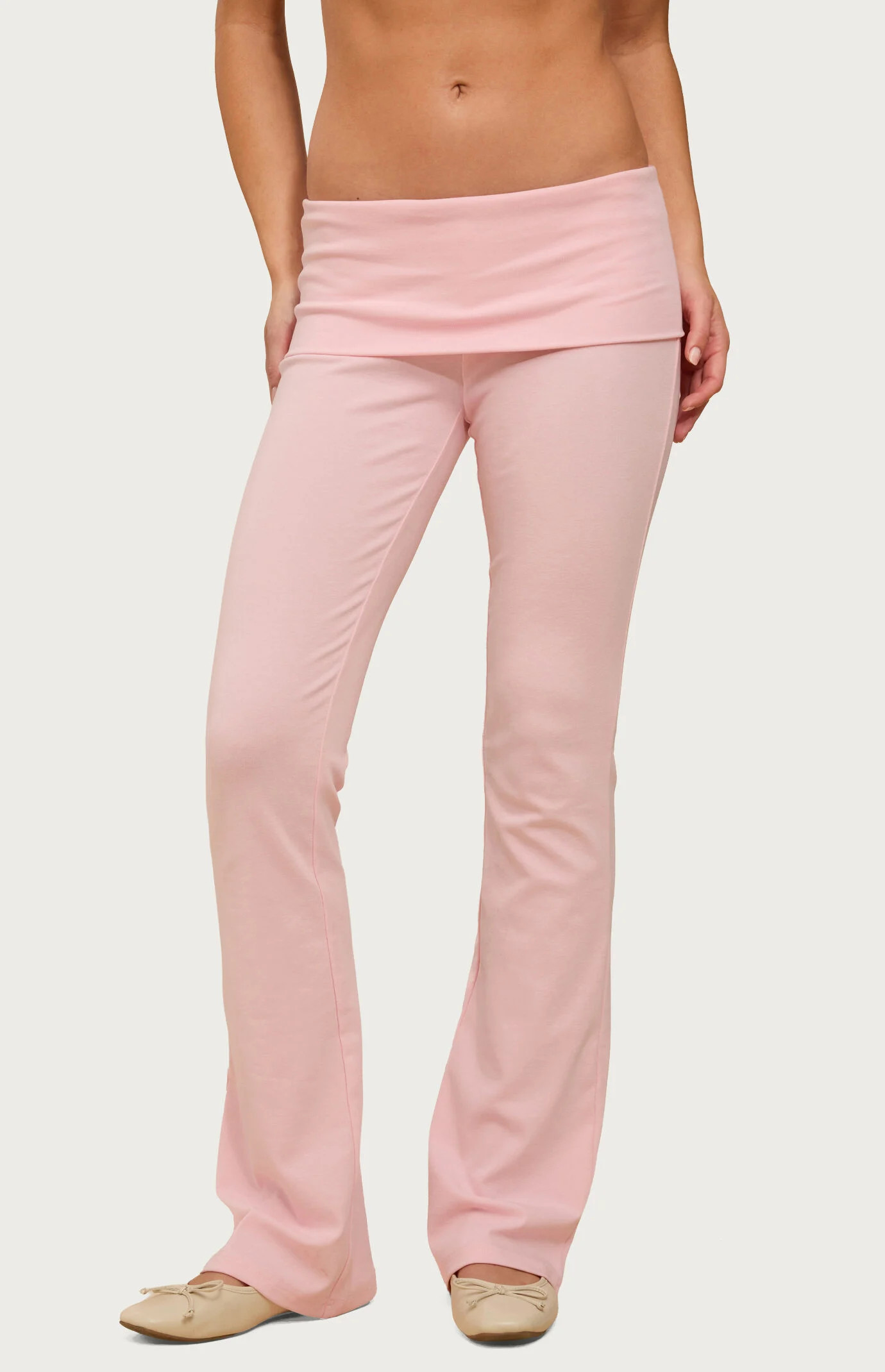 Edikted Women's Ivanne Foldover Flared Pants in Pink - Size Small | PacSun