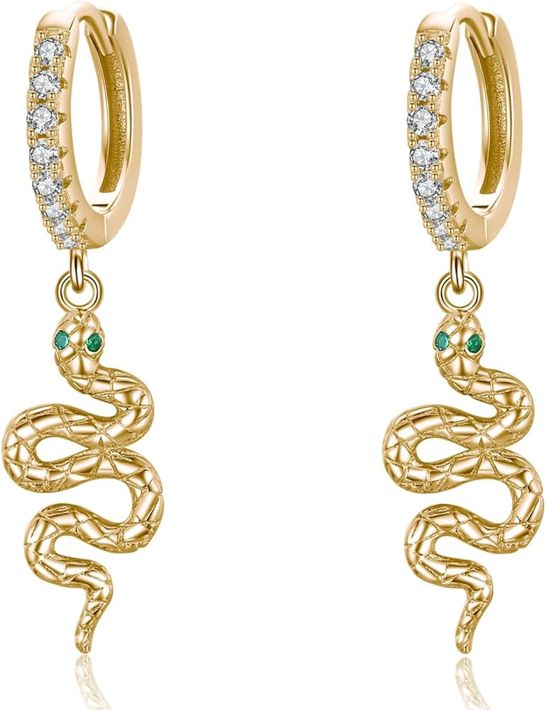 AOVEAO Snake Hoop Earrings 925 Sterling Silver Gold Plated Cubic Zirconia Huggie Earrings Hypoall... | Amazon (US)