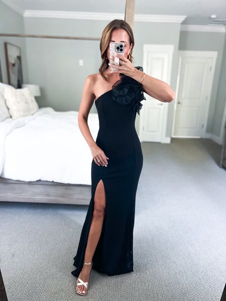 Formal dresses. Black maxi dress. Fall wedding guest. Party dresses. Winter wedding guest. Black tie wedding guest dress. Black tie optional dress. Wedding guest maxi dress. Gold heels are TTS and very comfy! Code LISA20 works on first time purchases. Bedroom. Pottery barn canopy bed.

#LTKtravel #LTKwedding #LTKparties
