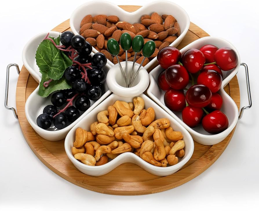 ZEAYEA 11 Inch Appetizer Serving Tray with Holder, Ceramic Divided Serving Platter with Food Pick... | Amazon (US)