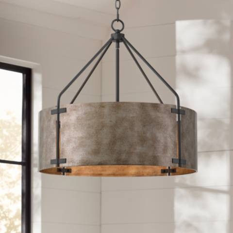 Possini Euro Julian 22" Wide Rustic Silver Metal Drum Pendant Light - #9301F | Lamps Plus | Lamps Plus