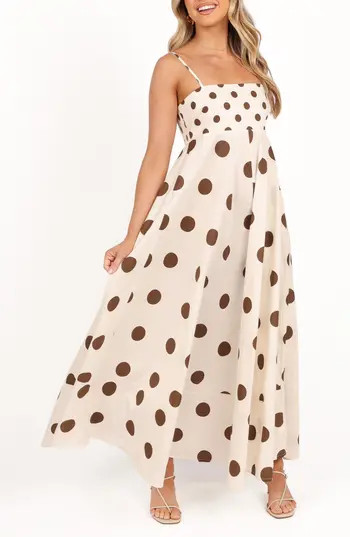 Petal & Pup Deenie Mixed Polka Dot Cotton Maxi Dress in Chocolate Brown Spot at Nordstrom Rack, Size Large | Nordstrom Rack