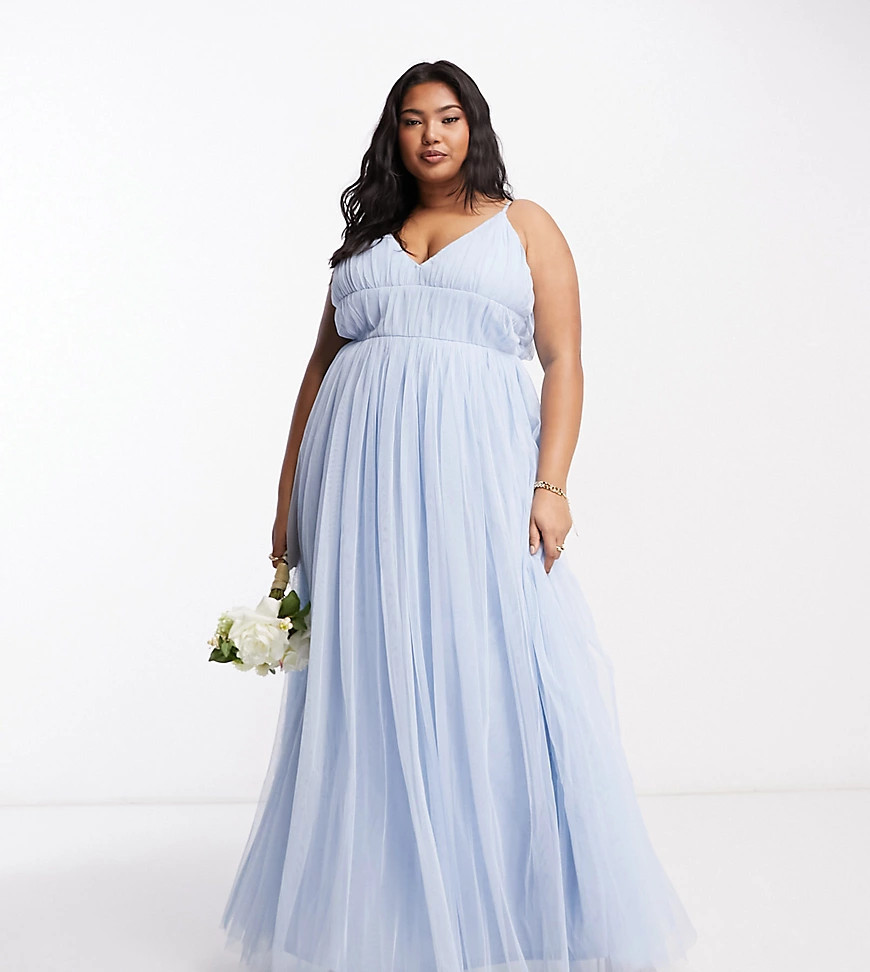 Beauut Plus Bridesmaid layered tulle maxi dress in light blue | ASOS (Global)