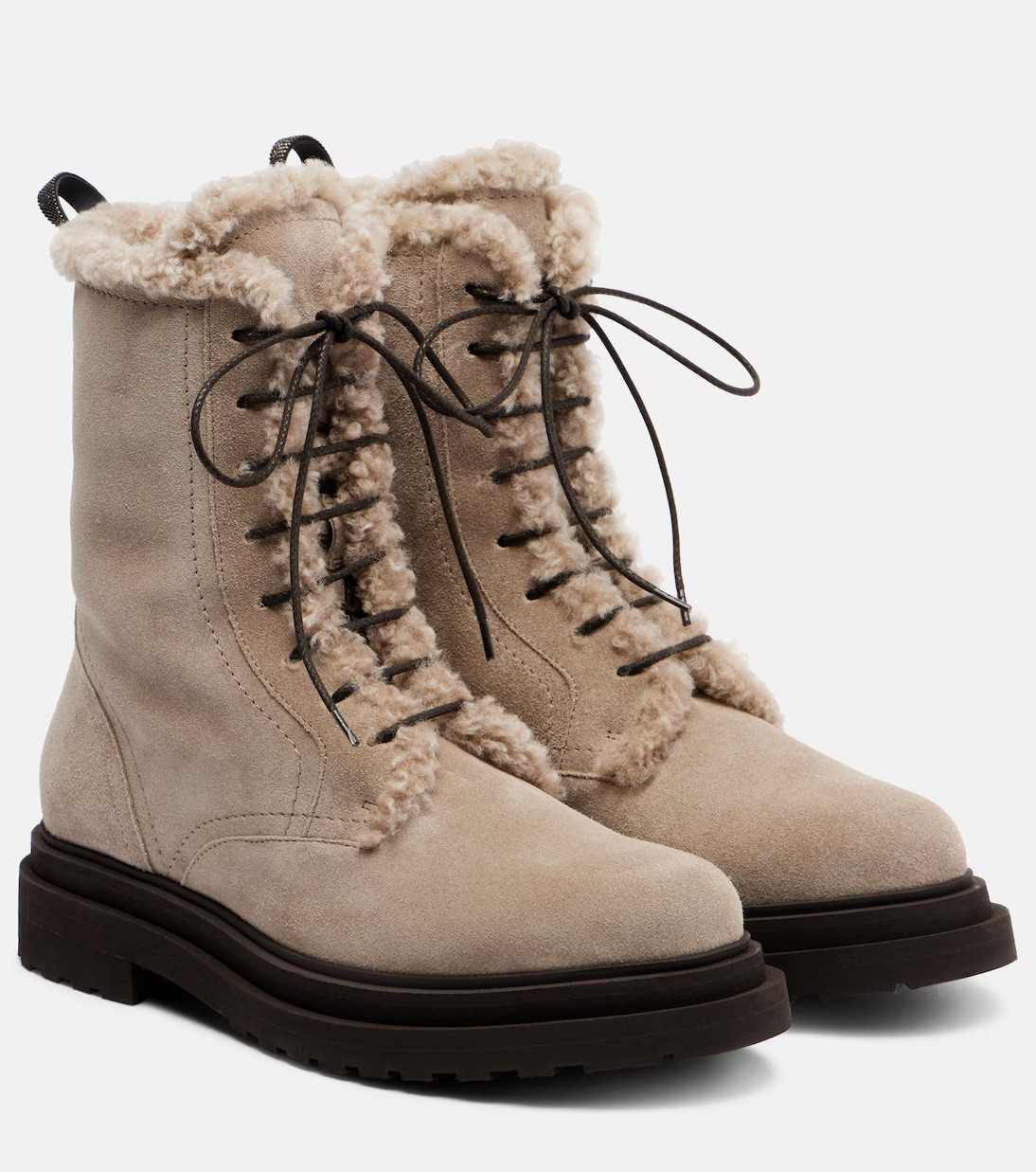 Shearling-trimmed suede combat boots | Mytheresa (US/CA)