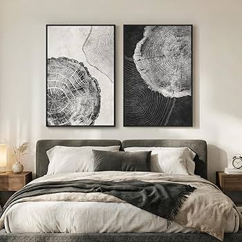 Framed Black and White Tree Ring Wall Art for Living Room, Set of 2 Large Abstract Wood Grain Can... | Amazon (US)