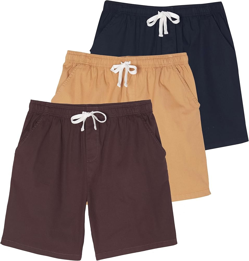Real Essentials 3 Pack: Men's 7" Cotton Chino Golf Walking Shorts Elastic Waist Drawstring Back P... | Amazon (US)