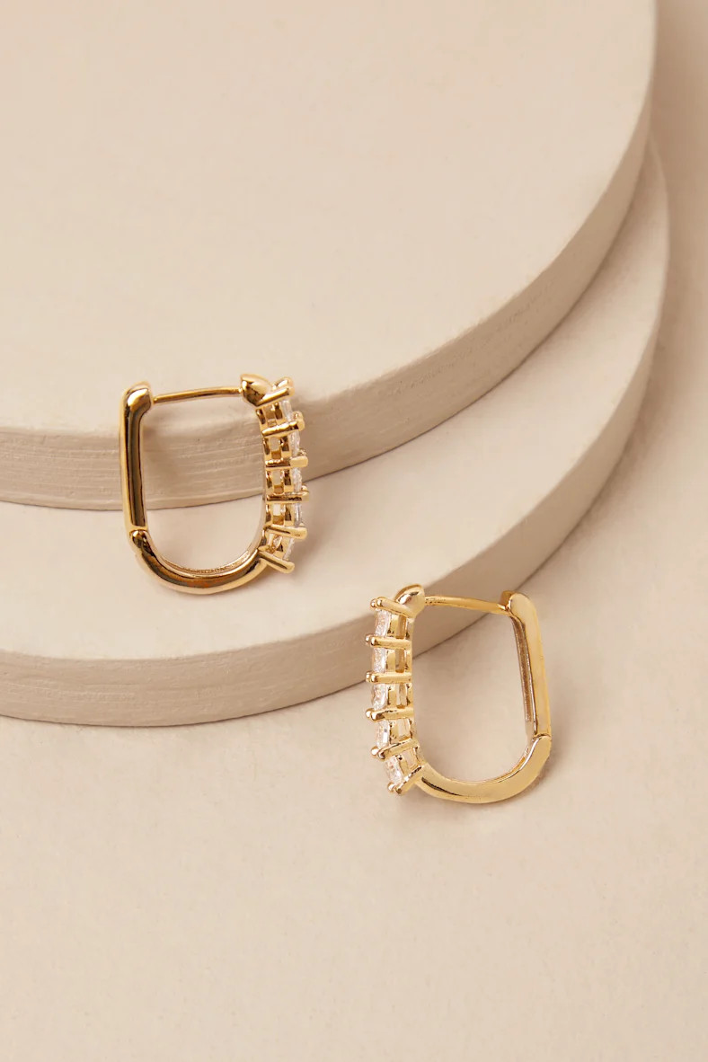 Vasha Gold Rhinestone Huggie Hoop Earrings | Lulus