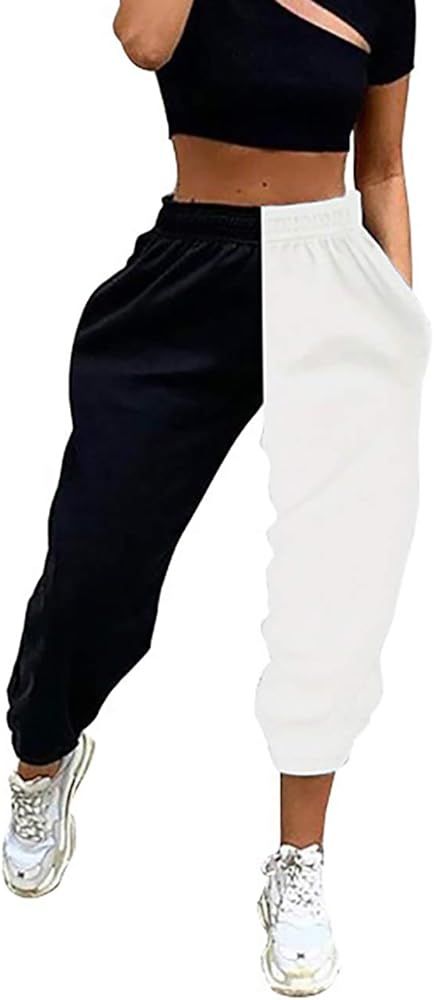 MISSACTIVER Women Contrast Color Baggy Sweatpants Jogger Elastic Patchwork High Waist Sport Pants... | Amazon (US)