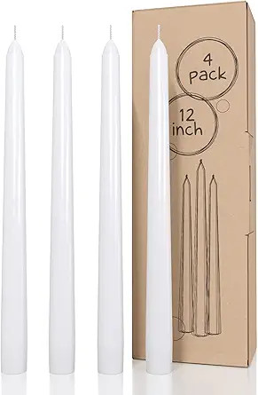 CANDWAX White Taper Candles 12 inch Dripless - Set of 4 Tapered Candles Ideal as Dinner Candles -... | Amazon (US)