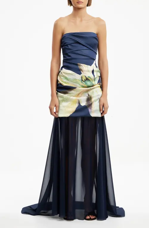 Significant Other Tallie Beaded Flower Strapless Dress with Removable Skirt in Midnight Lilium at Nordstrom, Size 12 | Nordstrom