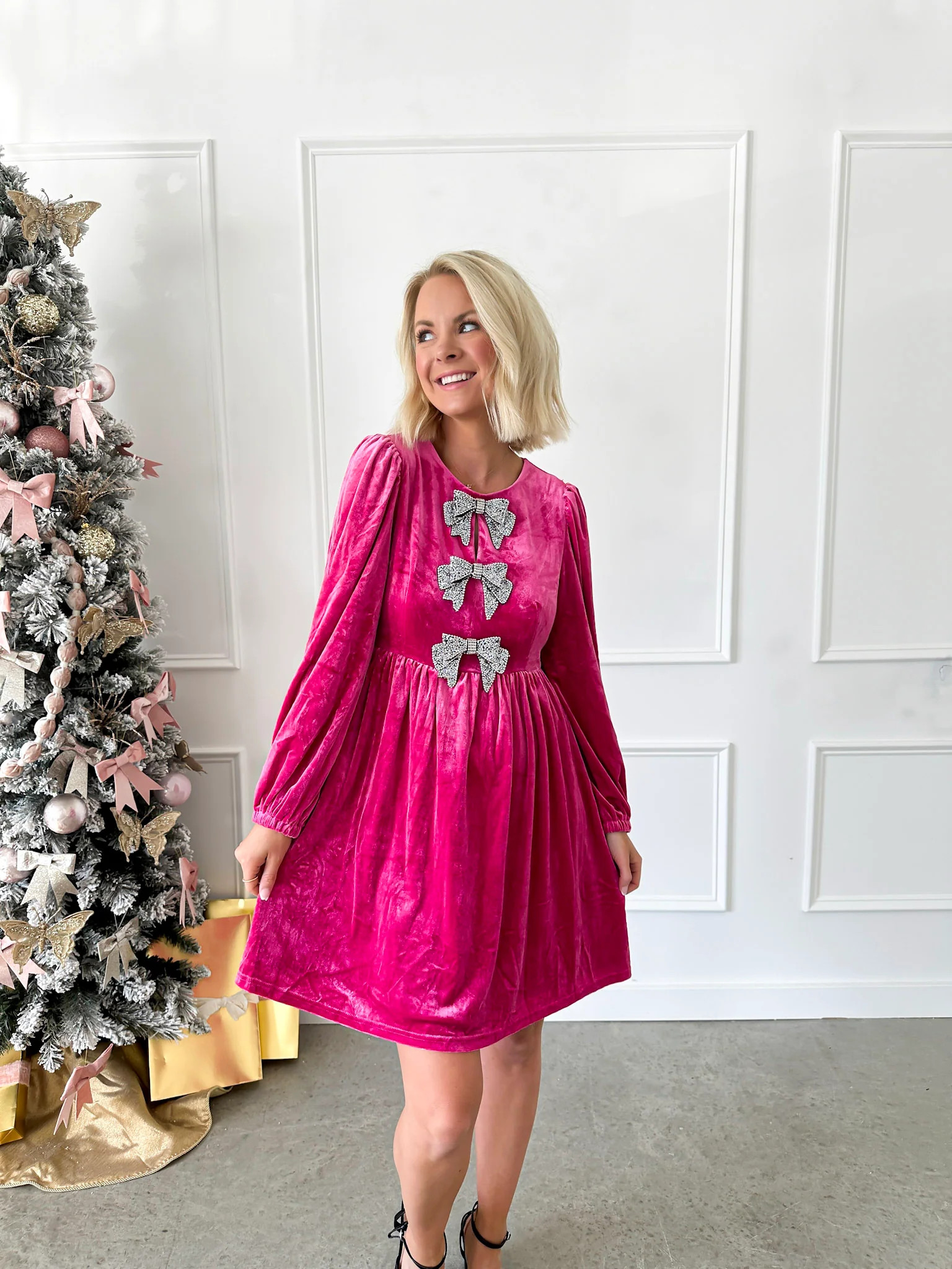 Pink & Festive Velvet Bow Dress | Flourish in Frills