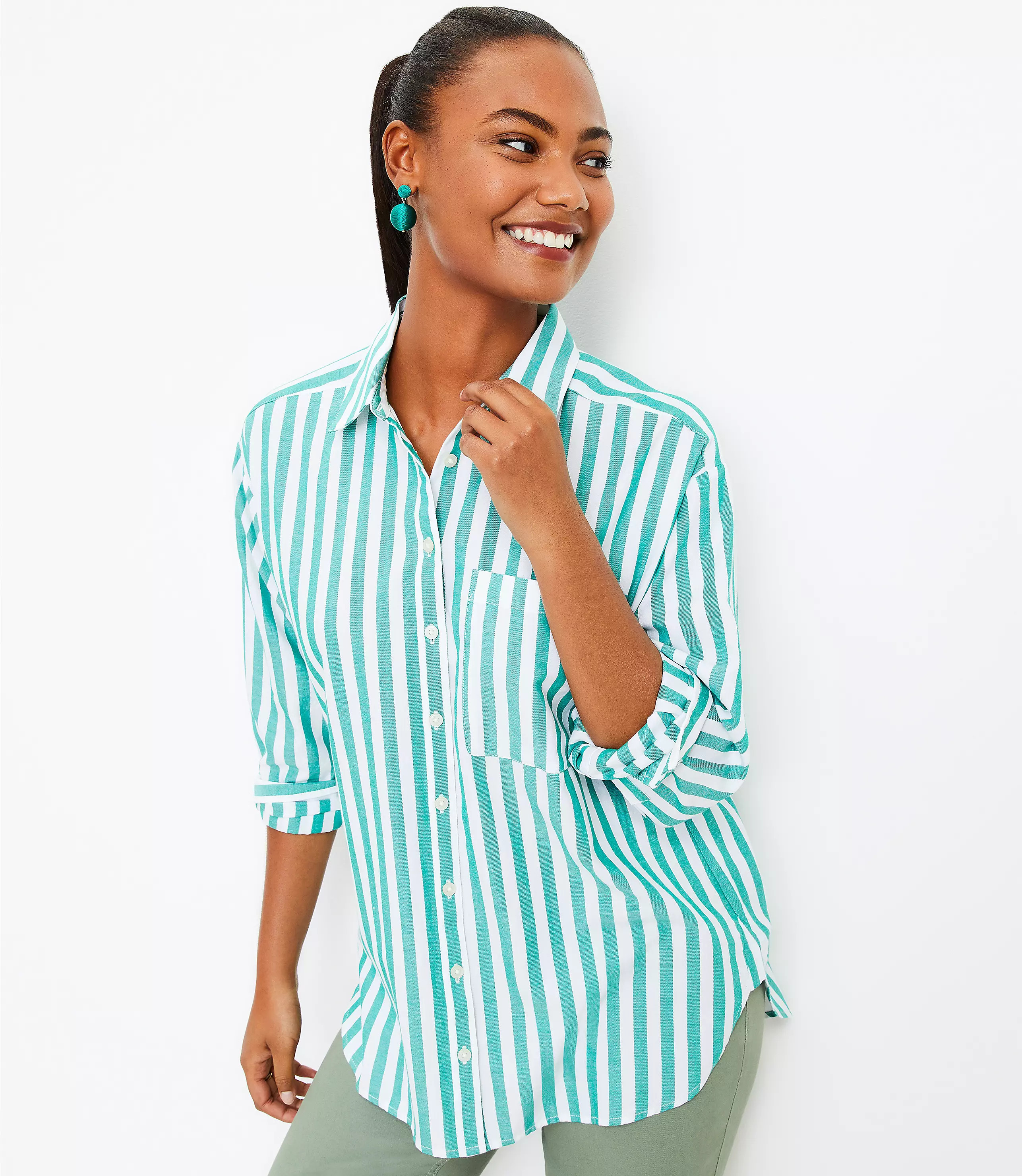 Petite Stripe Oversized Everyday Shirt | LOFT
