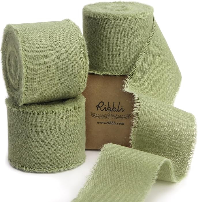 Ribbli 3 Rolls Sage Green Ribbon 1.5 Inch x 18Yards Handmade Cotton Frayed Fringe Ribbons for Gif... | Amazon (US)