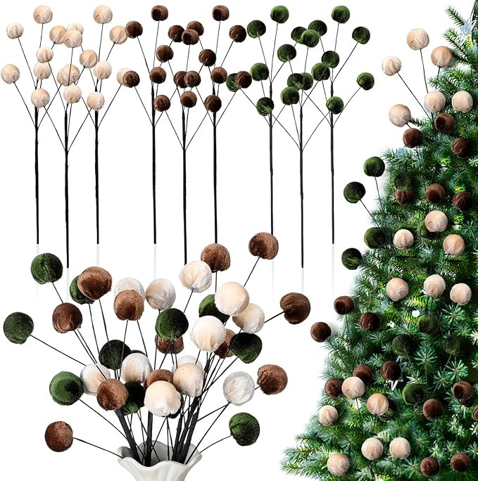 6 Pcs 14 Inch Christmas Tree Picks Velvet Christmas Ornaments Spheres Ball Pick Velvet Xmas Tree ... | Amazon (US)