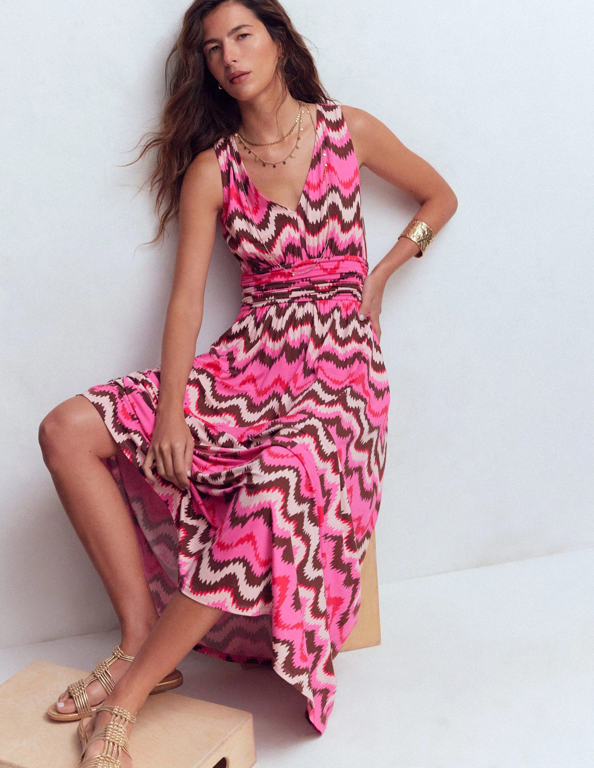 Elodie Jersey Maxi Dress-Pink Punch, Zig Zag Wave | Boden (US)