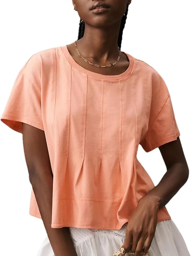 OPCAKM Womens Summer Pleated Swing Tee Casual Babydoll Peplum Tunic Shirts Tops | Amazon (US)