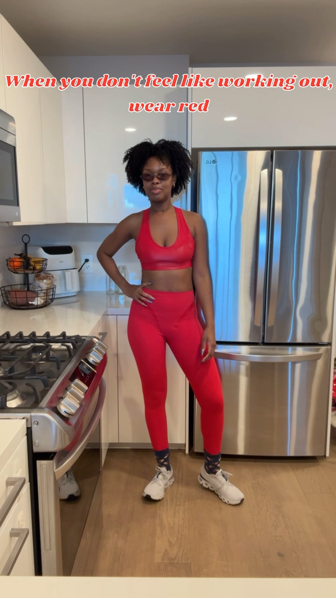 well, you don't feel like working out, wear red #Red #GymFit #Workout 

#LTKActive #LTKselfcare #LTKfitnessgoals
