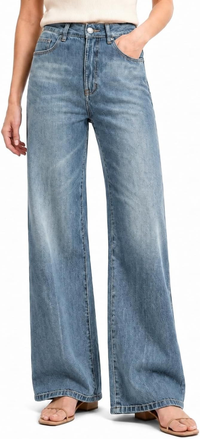 Women’s High Waisted Wide Leg Jeans, Stretchy Denim Pants, Loose Fit Baggy Straight Leg Jeans for Women | Amazon (US)